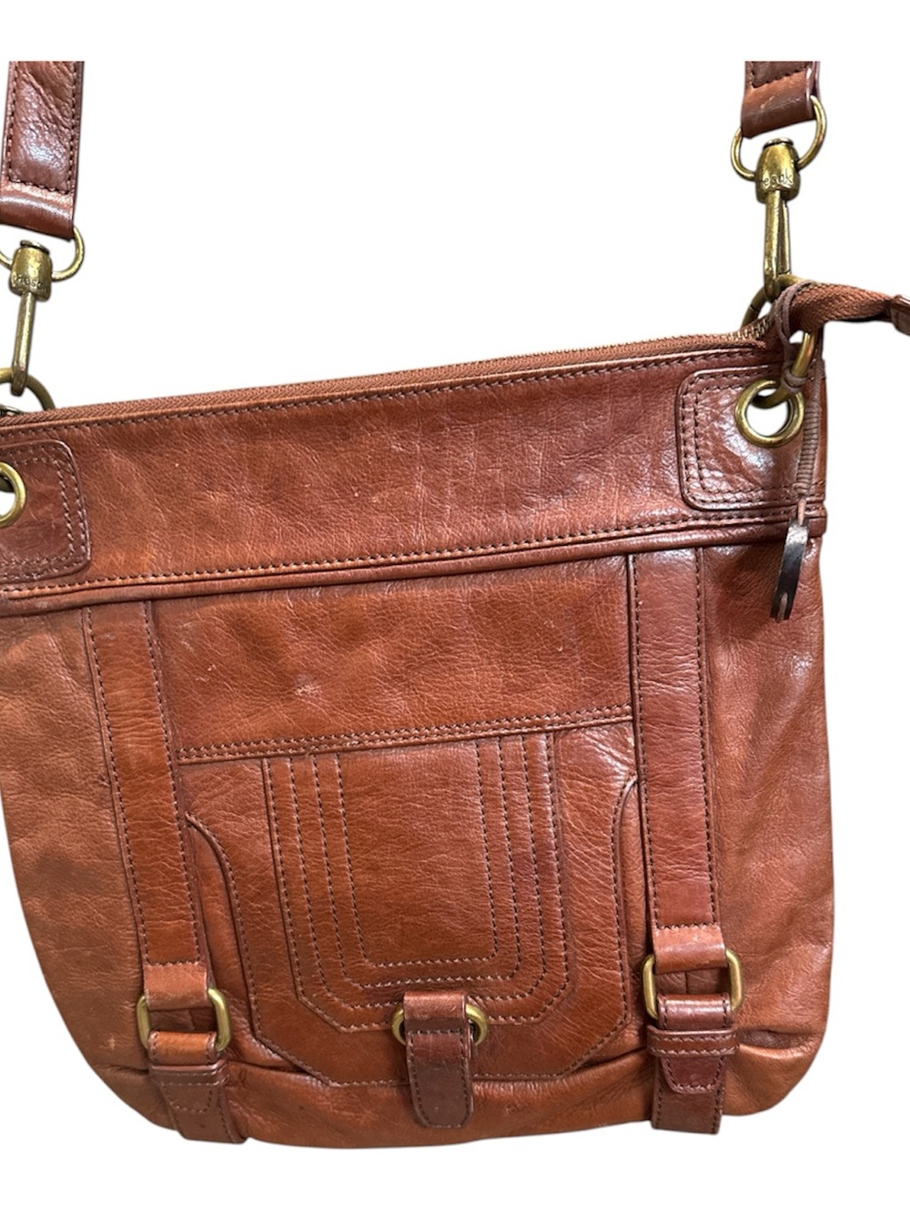 Brown Leather Crossbody Bag - Unbranded